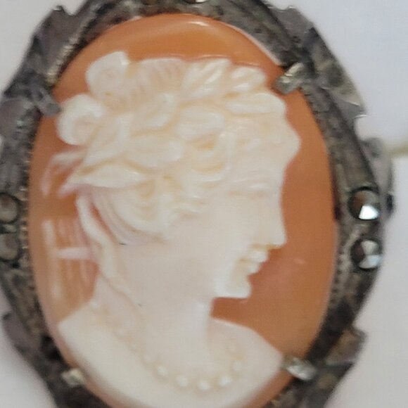 Vintage Cameo European Silver Marcasite Pendant - Picture 4 of 8